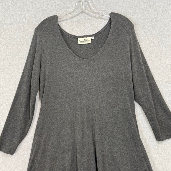 Goddess Gear Tunic Size L Bamboo Blend Stretch Minimalist Lagenlook Velvet Trim - Picture 3 of 11
